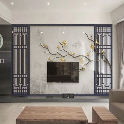 Wandtapete Blumen Zweige Vögel Gold Luxus Wohnzimmer Wanddeko Modern Elegan 4904