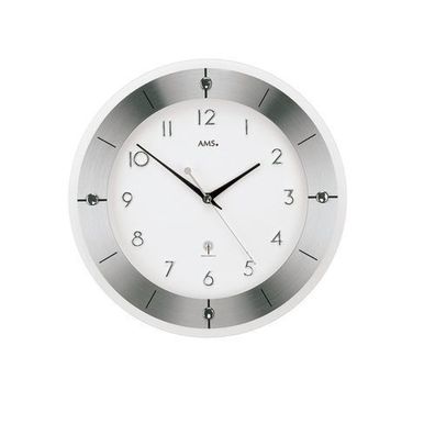 AMS F5848 Funkwanduhr mit facettiertem Mineralglas und geschliffenem Aluminium