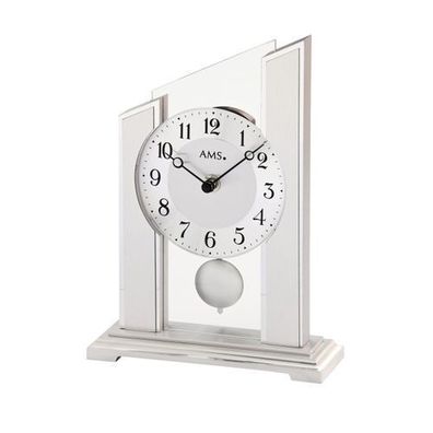 AMS T1169 Tischuhr mit Holzgehäuse, Aluminium-Applikation und Quarz-Pendelwerk