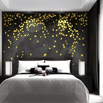 Luxus Fototapete Schwarz Gold Blätter Vliestapete Schlafzimmer Wanddeko 4912