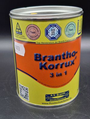 750ml Brantho Korrux 3in1 Signalgelb RAL 1003 Rostschutz & Metallschutz Farbe