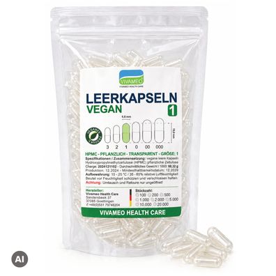 Leerkapseln • HPMC transparent leere Kapseln • vegan pflanzlich Größe 1 •