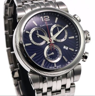 Schöne Catena Swiss Classic Curvex Chronograph Herren Luxus Armbanduhr Neu + Box
