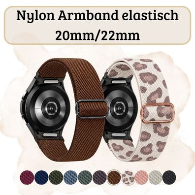 Elastisches Nylon Armband für Samsung Amazfit Huawei Garmin Watch 20/22mm Uhrarmband