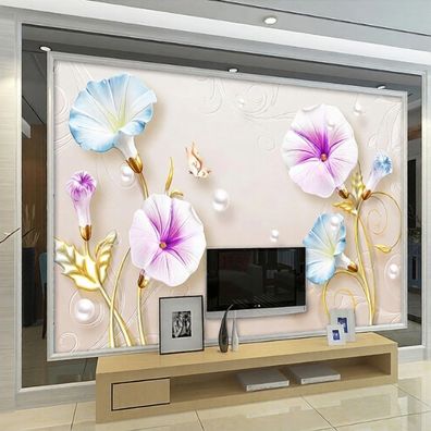 3D Fototapete Blumen Perlen Lila Blau Gold Wandtapete Wohnzimmer Schlafzimmer 4915