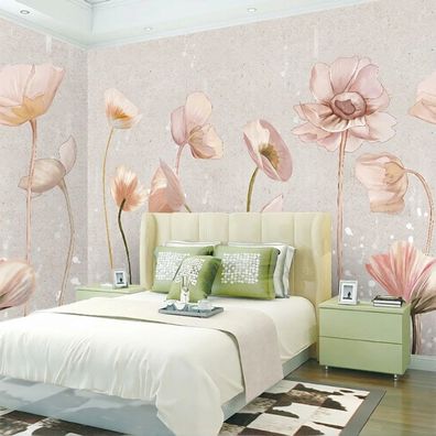 Fototapete Blumen Pastell Rosa Grün Schlafzimmer Wandtapete Blüten Wanddeko 4917
