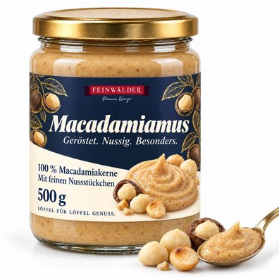 Feinwälder® Macadamiamus 500 g Glas, 100 % Macadamiakerne, Nussmus ohne Zusätze