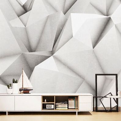 3D Geometrische Tapete Weiß Grau Beton Optik Wandtapete Modern Wohnzimmer 4924