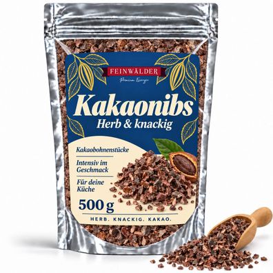 Feinwälder® Kakaonibs 500 g Kakaobohnenbruch, Kakaobohnen Stückchen, Zip-Beutel
