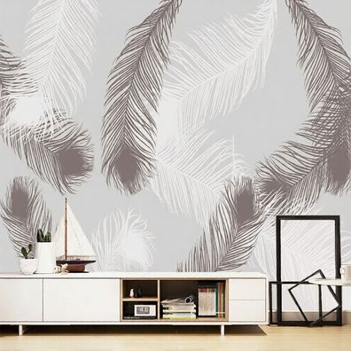 Fototapete Federn Grau Weiß Wandtapete Schlafzimmer Wohnzimmer Modern Dekor 4925