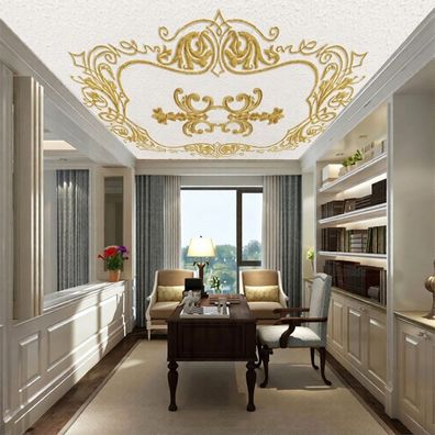 Decken-Tapete Gold Barock Ornamente Luxus Wandtapete Wohnzimmer Büro Deko 4933
