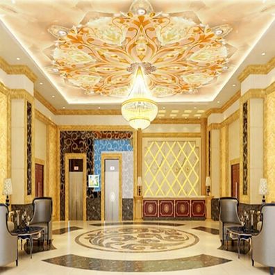 Decken-Tapete Barock Gold Ornament Luxus Fototapete Wohnzimmer Hotel Deko 4934