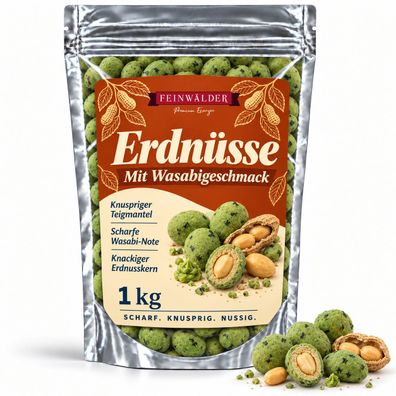 Feinwälder® Wasabi Erdnüsse 1 kg im Teigmantel, würziger Nuss-Snack, Zip-Beutel