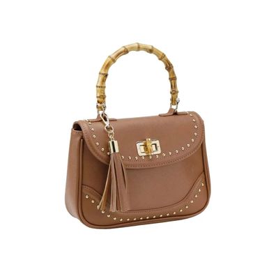 Handtasche m. Henkel aus Bambus, cognac