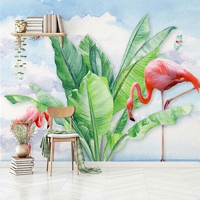 Fototapete Flamingo Palmen Tropen Wandtapete Wandbild Wohnzimmer Schlafraum 4942