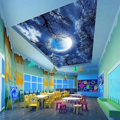 Fototapete Schloss Himmel Mond Nacht Wandtapete Wandbild Wohnzimmer Decke 4943