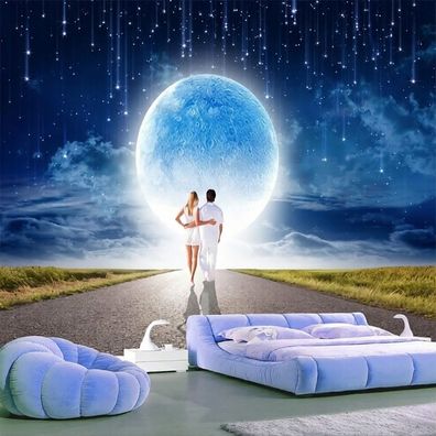 Fototapete Mond Sterne Paar Himmel Nacht Romantik Wandbild Schlafzimmer 4944