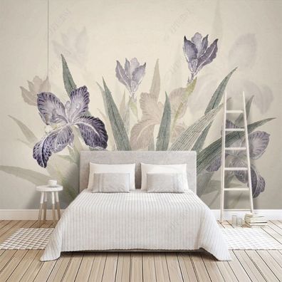 Fototapete Iris Blumen Vintage Aquarell Blüten Wandtapete Wandbild Wohnzimm 4949