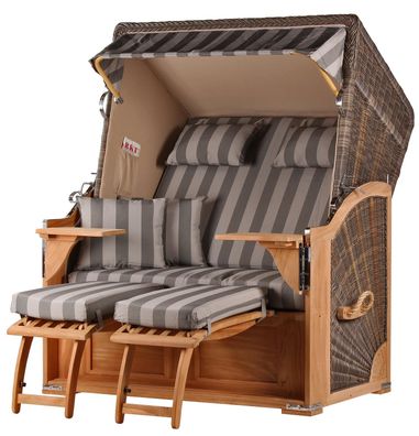 Strandkorbset - bene living - Schaalsee 2-Sitzer Teak - PE grau - Modell 537