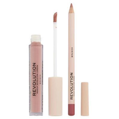 Revolution Beauty Makeup-Set Brunch flüssiger Lippenstift 3ml + Lipliner 1g