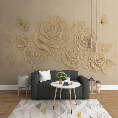 Fototapete Rosen Blumen 3D Wandtapete Beige Romantisch Wohnzimmer Wandbild 4961