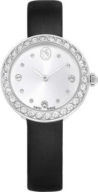Swarovski Matrix Tennis Uhr, Schweizer Produktion, Lederarmband, Schwarz, Edelstah
