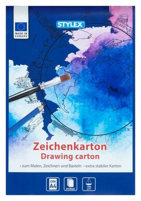 Zeichenkartonblock DIN A4 20 Blatt 190 g / /² weiß kopfgeleimt