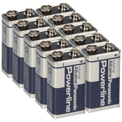 10x Panasonic Powerline 6LR61 9V Block Batterie - passend für Rauchmelder, Messger