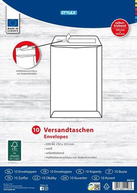 Versandtaschen, DIN B4, 10 Stück, weiß