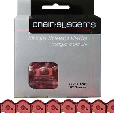 Point Kette Magic Colour rot fér Single Speed 1/2x1/8Zoll 102 Glieder 6,6mm BMX Trial