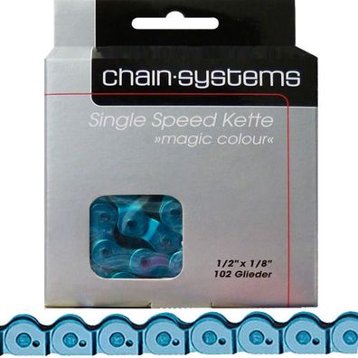 Point Kette Magic Colour blau fér Single Speed 1/2x1/8Zoll 102Glieder 6,6mm BMX Trial