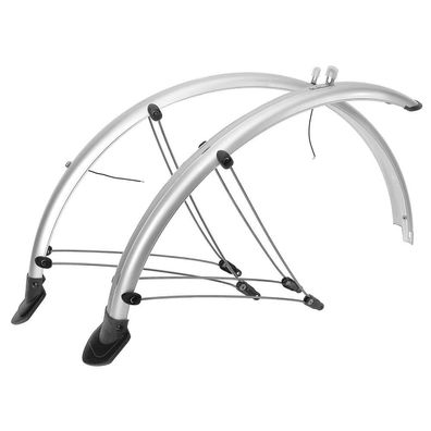 M-Wave Schutzblech-Set 28" silber, Kunststoff, 45 mm, mit Streben, Kontaktstreifen &