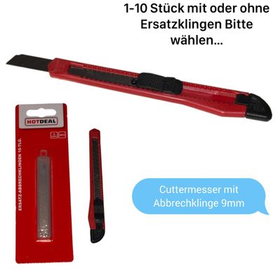 Cuttermesser Kartonmesser Abbrechmesser mit/ohne Ersatzklingen 9mm Cutter Messer