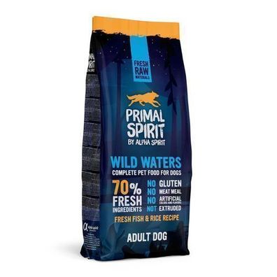 Primal Spirit Trockenfutter für Hunde WILD WATERS 70% Fleisch FISCH Hühnchen 12kg
