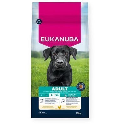 Eukanuba Trockenfutter für ausgewachsene große Hunde, reich an Huhn, 15 kg