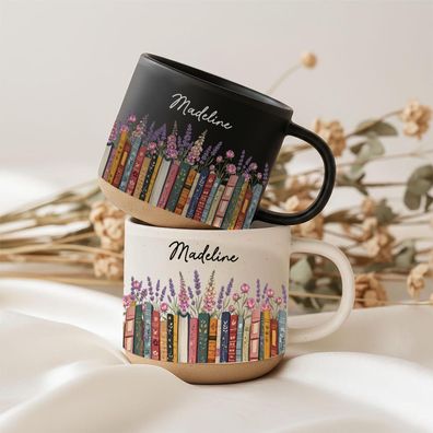 Vintage Bücherregal Tasse Personalisiert mit Namen Weihnachtsgeschenk für Leseratte