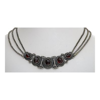 Trachten Kette Collier Silber 835 oxidiert Antik Granat 25326778 Second Hand
