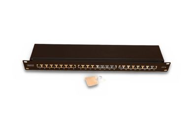 Digitus Patchpanel Cat 6A 19 Zoll 1HE 24 Port RJ45 geschirmt schwarz