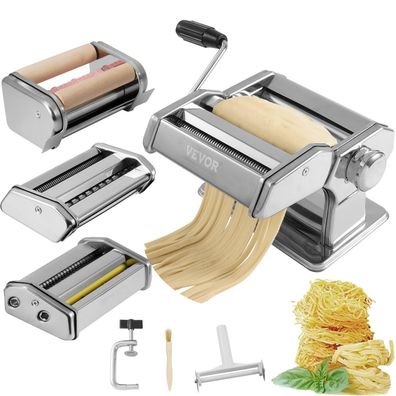 VEVOR Nudelmaschine Edelstahl 9 Dickenstufen 0,3-3 mm mit Ravioli-Aufsatz