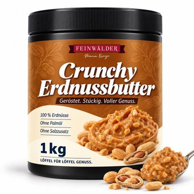 Feinwälder® Erdnussbutter crunchy 1 kg Dose, Erdnussmus stückig aus 100 % Erdnüssen