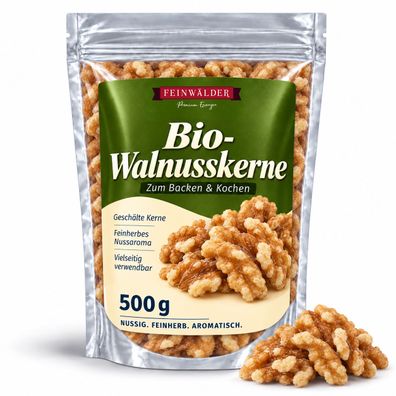 Feinwälder® Walnusskerne Bio 500 g Beutel, ganze Walnüsse ohne Schale zum Backen
