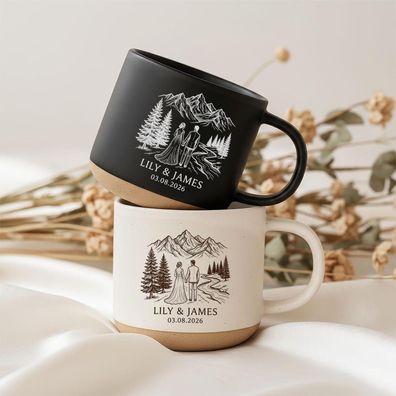 Brautpaar Berge Tasse Personalisiert mit Namen Datum Jahrestag Geschenk für Paare