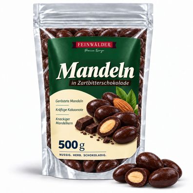 Feinwälder® Mandeln in Zartbitterschokolade 500 g geröstet, Schokomandeln im Beutel