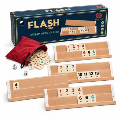 Star Flash Holz Okey Set aus Buchenholz mit großen Melaminsteinen