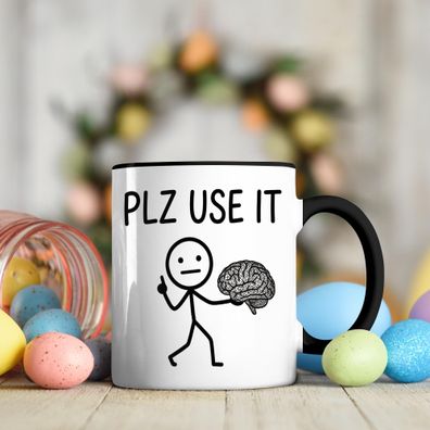 Please Use Your Brain Tasse Strichmännchen Sarkasmus Weihnachtsgeschenk für Kollegen