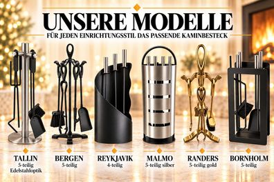 TORVON Kaminbesteck mit Ständer 4/5-tlg. Kaminset Kamingarnitur verschiedene Modelle