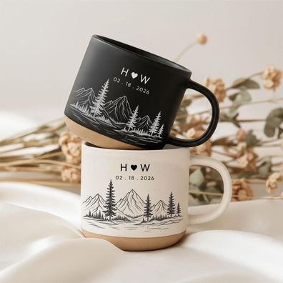 Paar Tasse Personalisiert Initialen Herz Datum Berge Hochzeitsgeschenk Brautpaar