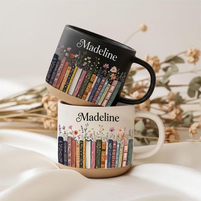 Bücherregal Tasse mit Namen Vintage Bücher Wildblumen Weihnachtsgeschenk Leseratten