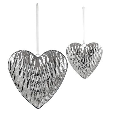 Deko Herz Anhänger 2er Set 27 & 14 cm Edelstahl Diamanten-Optik Wand Dekoration