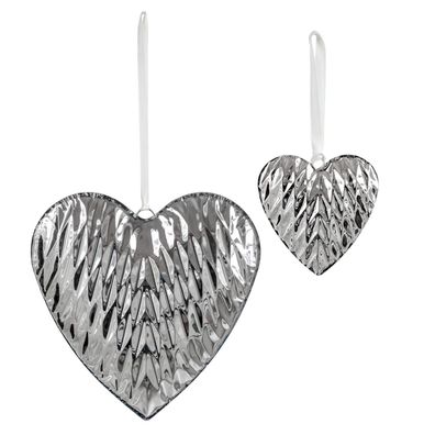 Deko Herzen 2er Set 27 & 10 cm Edelstahl Diamanten-Optik Fensterdeko Anhänger